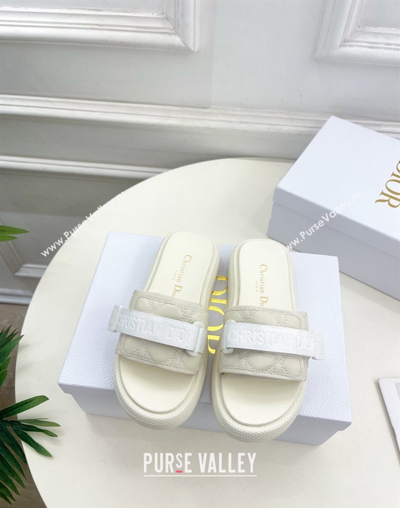 Dior Dioriviera Dio(r)evolution Platform Slides Sandal 3cm Cannage Leather-Effect Fabric White 2024 (MD-240702051)