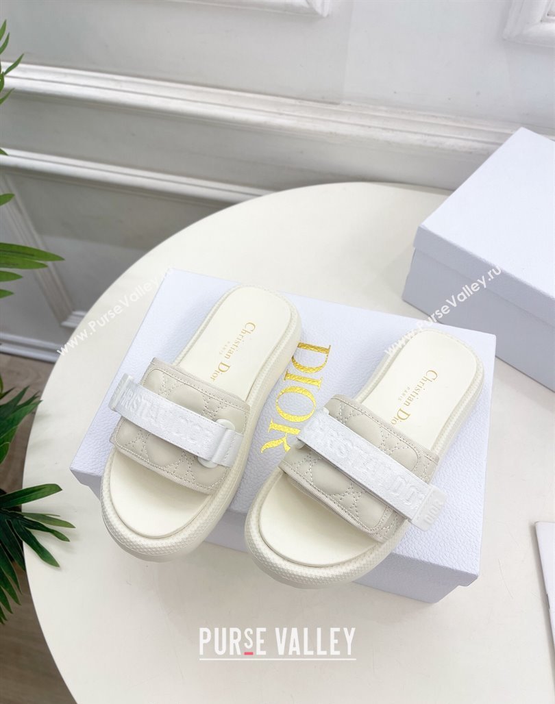 Dior Dioriviera Dio(r)evolution Platform Slides Sandal 3cm Cannage Leather-Effect Fabric White 2024 (MD-240702051)