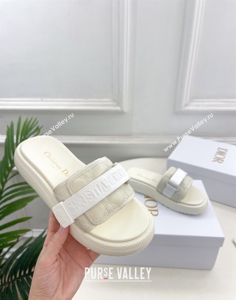 Dior Dioriviera Dio(r)evolution Platform Slides Sandal 3cm Cannage Leather-Effect Fabric White 2024 (MD-240702051)