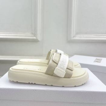 Dior Dioriviera Dio(r)evolution Platform Slides Sandal 3cm Cannage Leather-Effect Fabric White 2024 (MD-240702051)