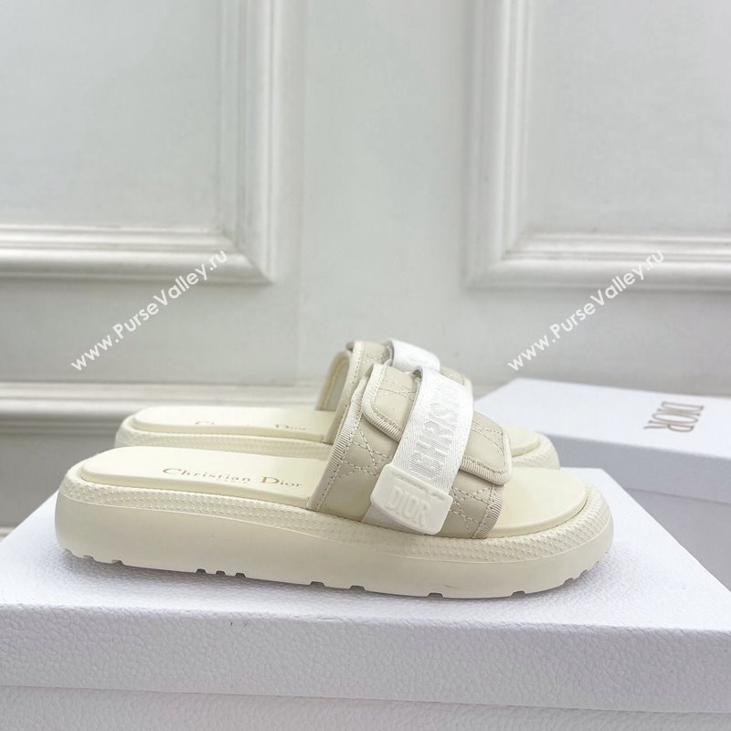 Dior Dioriviera Dio(r)evolution Platform Slides Sandal 3cm Cannage Leather-Effect Fabric White 2024 (MD-240702051)