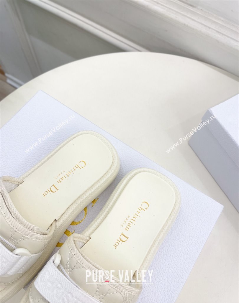 Dior Dioriviera Dio(r)evolution Platform Slides Sandal 3cm Cannage Leather-Effect Fabric White 2024 (MD-240702051)