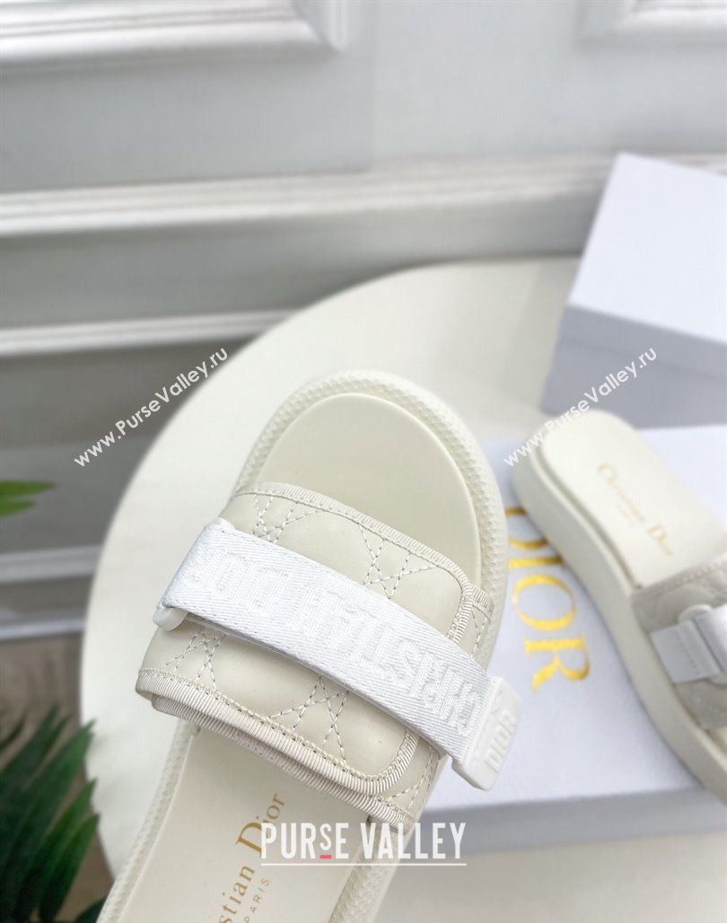 Dior Dioriviera Dio(r)evolution Platform Slides Sandal 3cm Cannage Leather-Effect Fabric White 2024 (MD-240702051)