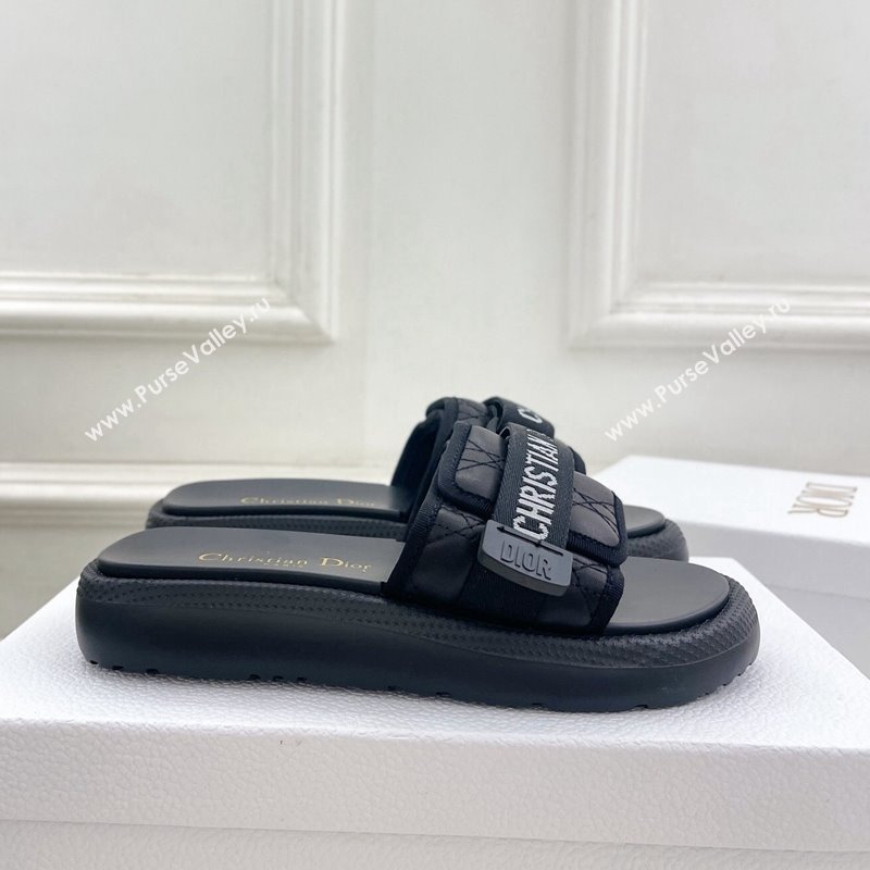 Dior Dioriviera Dio(r)evolution Platform Slides Sandal 3cm Cannage Leather-Effect Fabric Black 2024 (MD-240702052)