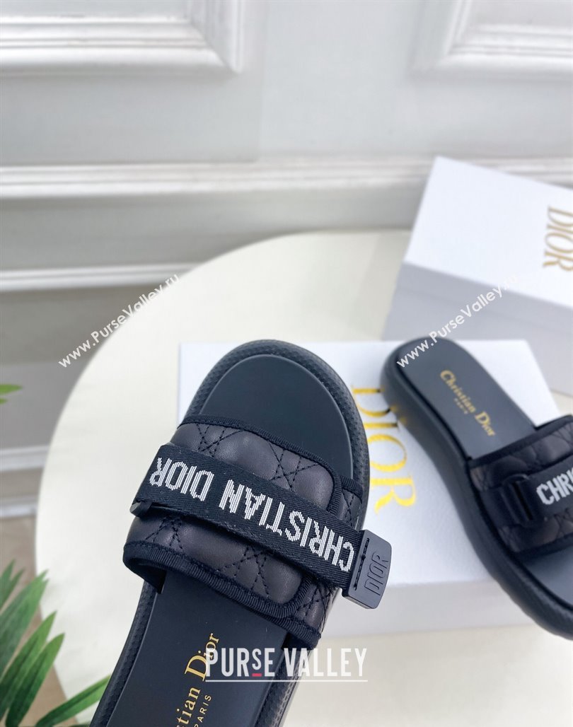 Dior Dioriviera Dio(r)evolution Platform Slides Sandal 3cm Cannage Leather-Effect Fabric Black 2024 (MD-240702052)