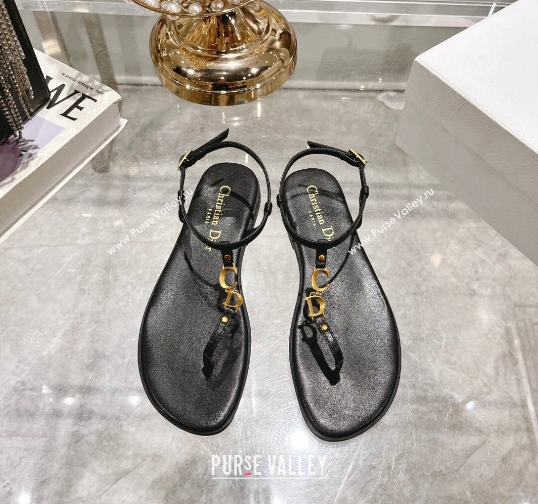 Dior Dioriviera Cest Flat Thong Sandals in Black Calfskin 2024 (MD-240702053)