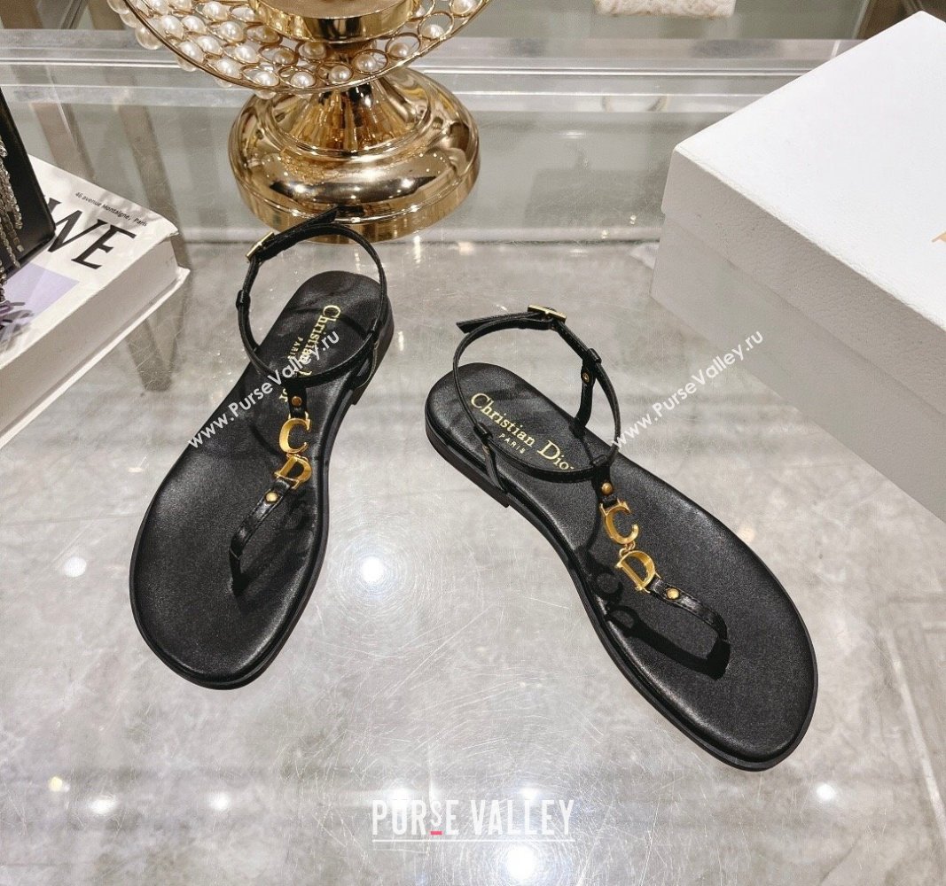 Dior Dioriviera Cest Flat Thong Sandals in Black Calfskin 2024 (MD-240702053)