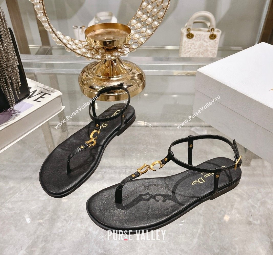 Dior Dioriviera Cest Flat Thong Sandals in Black Calfskin 2024 (MD-240702053)