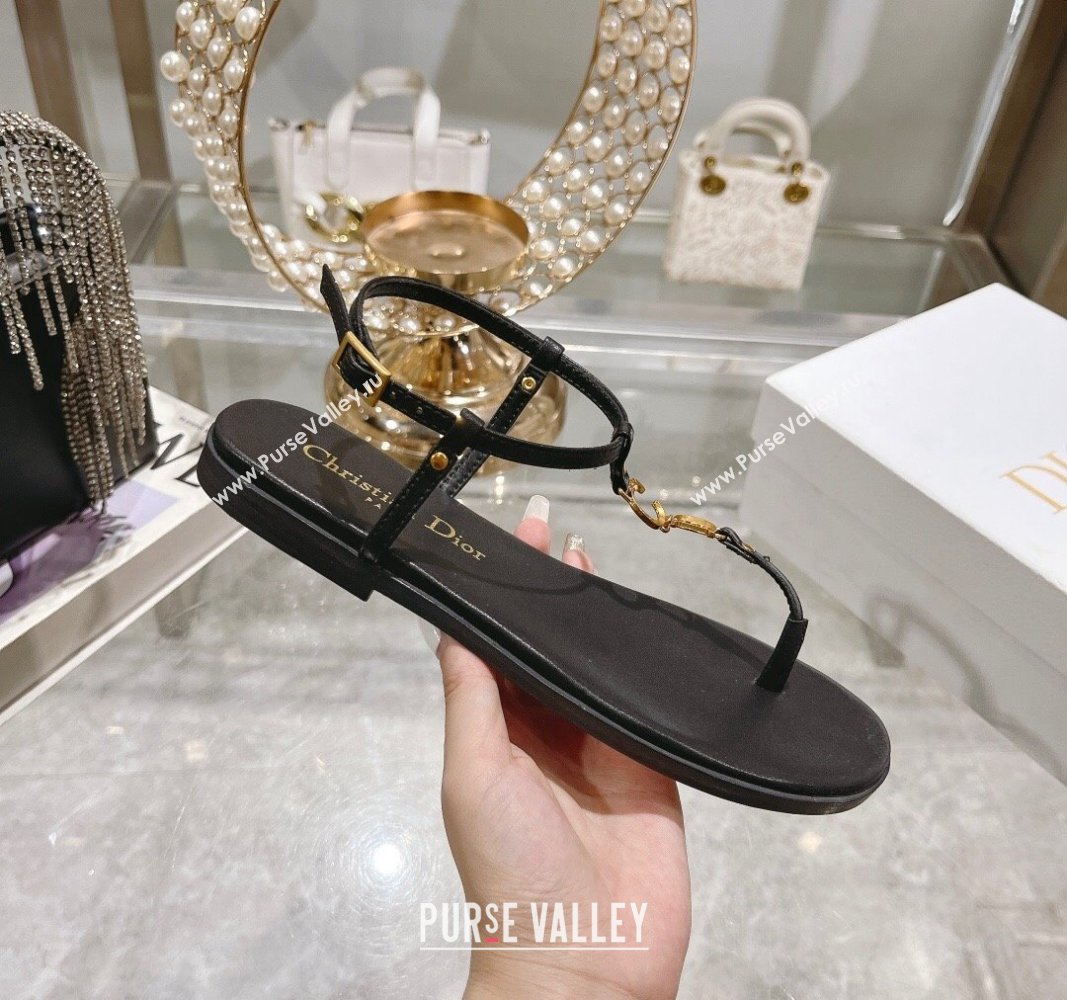 Dior Dioriviera Cest Flat Thong Sandals in Black Calfskin 2024 (MD-240702053)