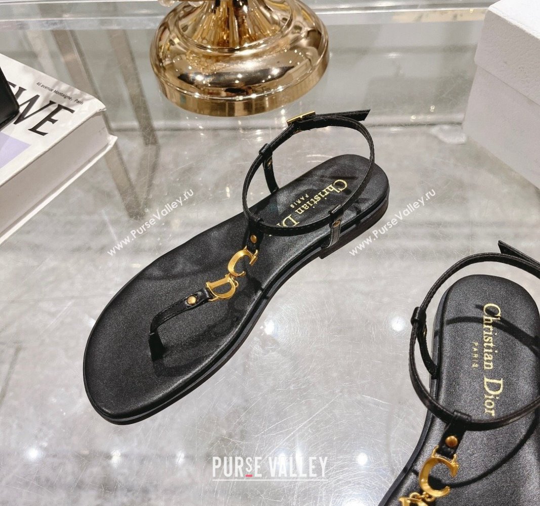 Dior Dioriviera Cest Flat Thong Sandals in Black Calfskin 2024 (MD-240702053)