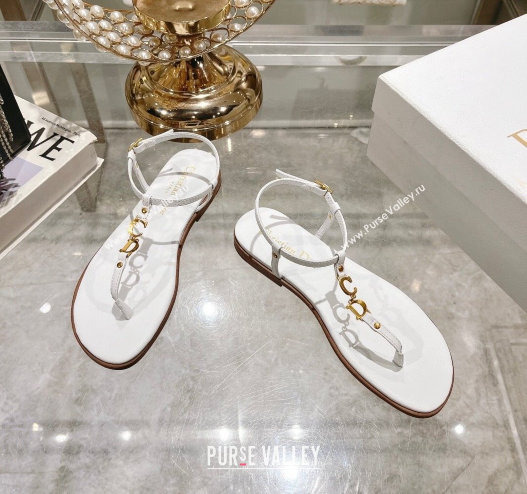 Dior Dioriviera Cest Flat Thong Sandals in White Calfskin 2024 (MD-240702054)