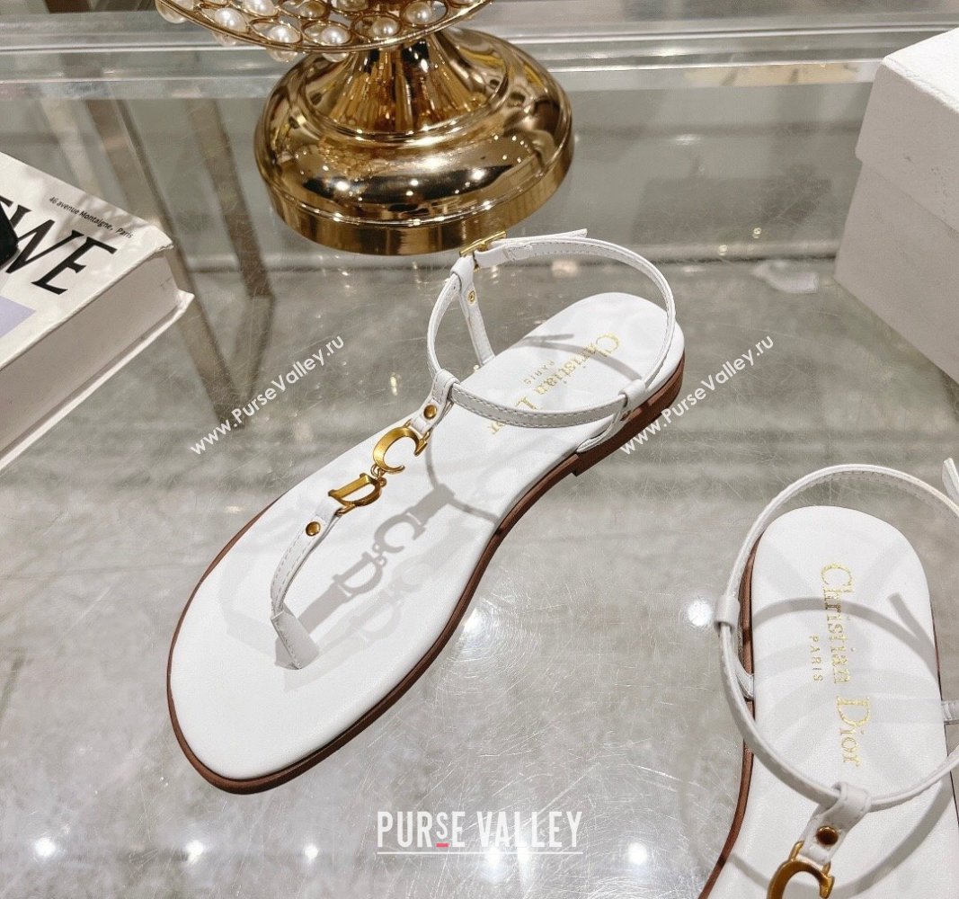 Dior Dioriviera Cest Flat Thong Sandals in White Calfskin 2024 (MD-240702054)