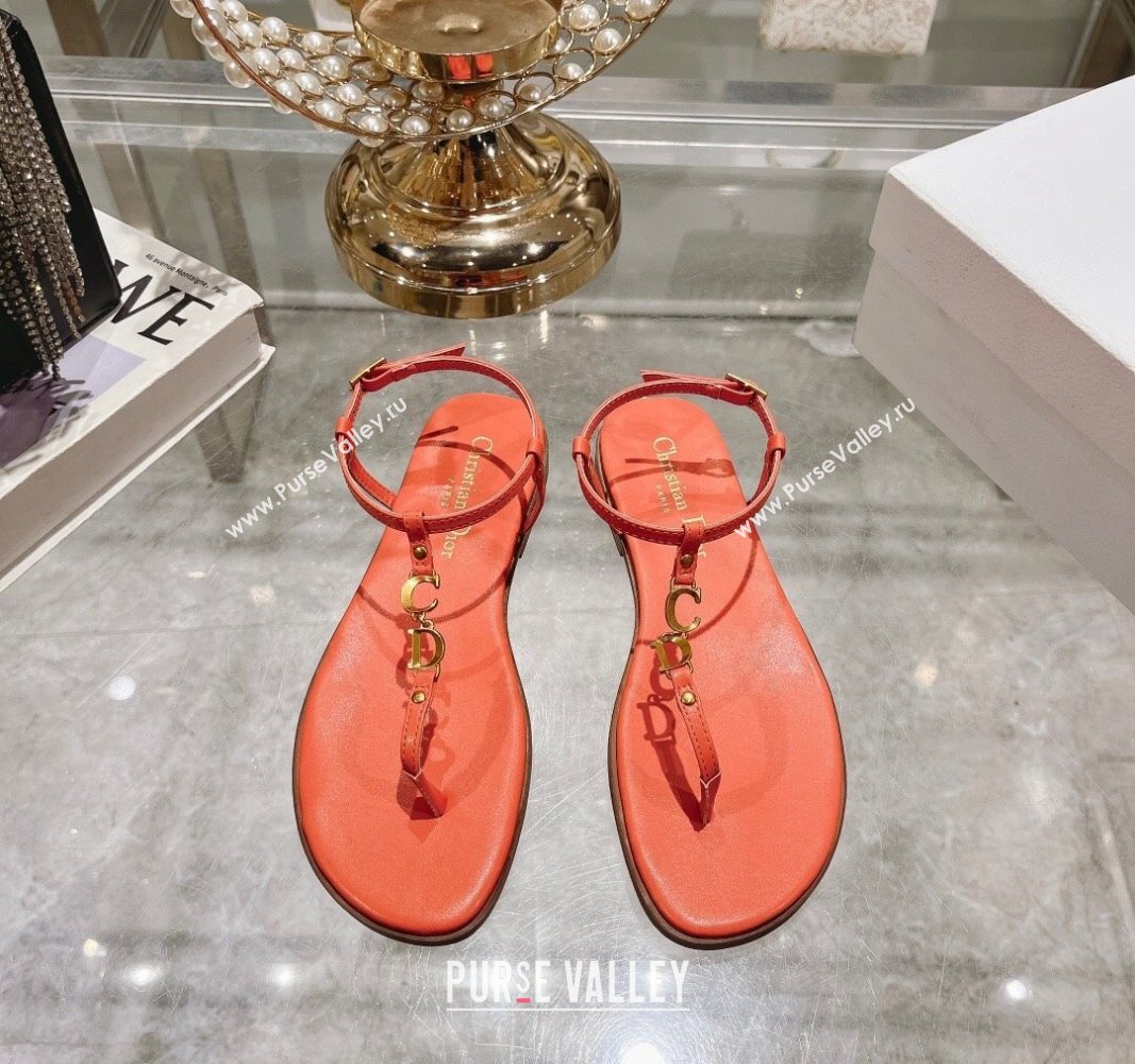 Dior Dioriviera Cest Flat Thong Sandals in Orange Calfskin 2024 (MD-240702055)