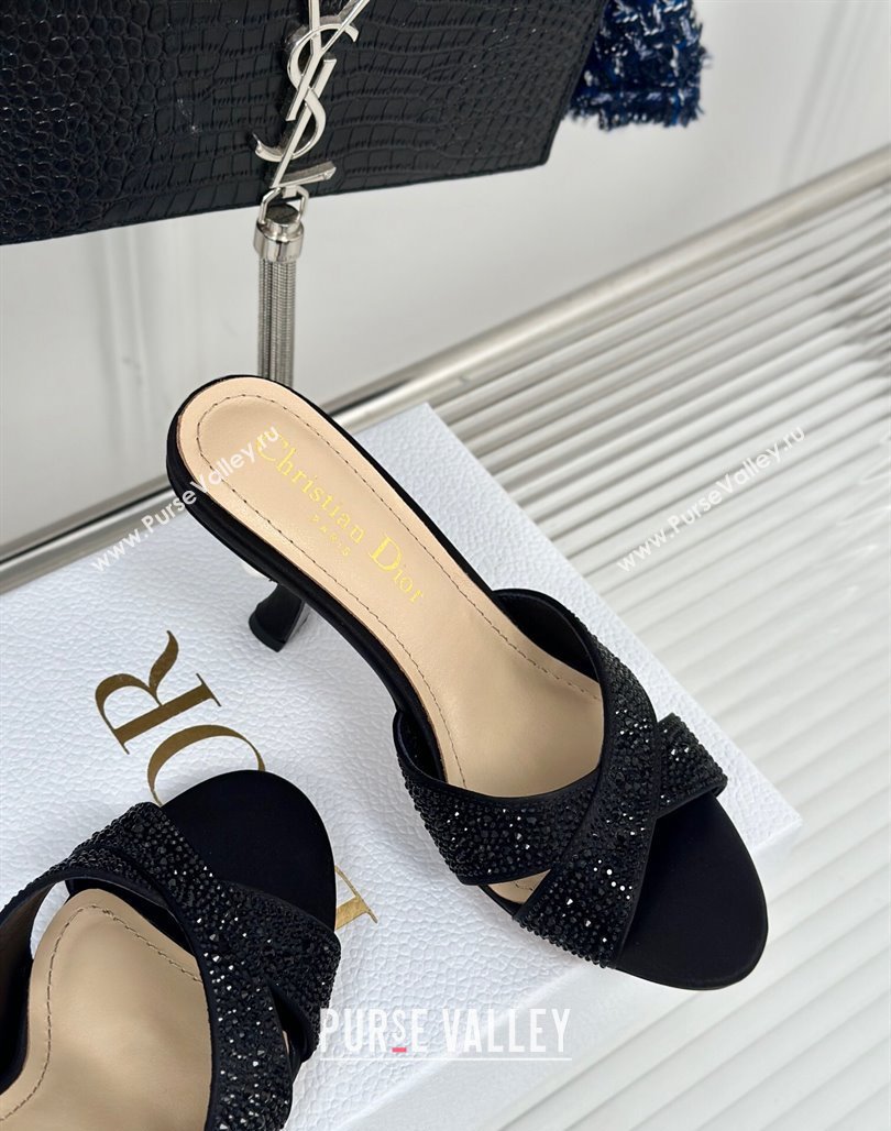 Dior Tribales Heeled Slides Sandal 8cm in Black Suede and Strass 2024 (MD-240702013)