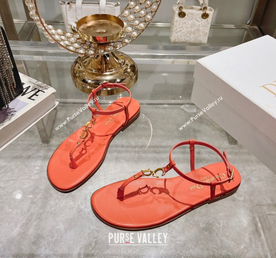 Dior Dioriviera Cest Flat Thong Sandals in Orange Calfskin 2024 (MD-240702055)