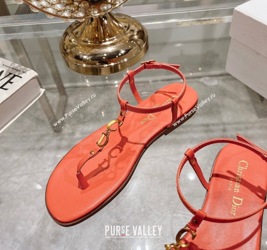 Dior Dioriviera Cest Flat Thong Sandals in Orange Calfskin 2024 (MD-240702055)