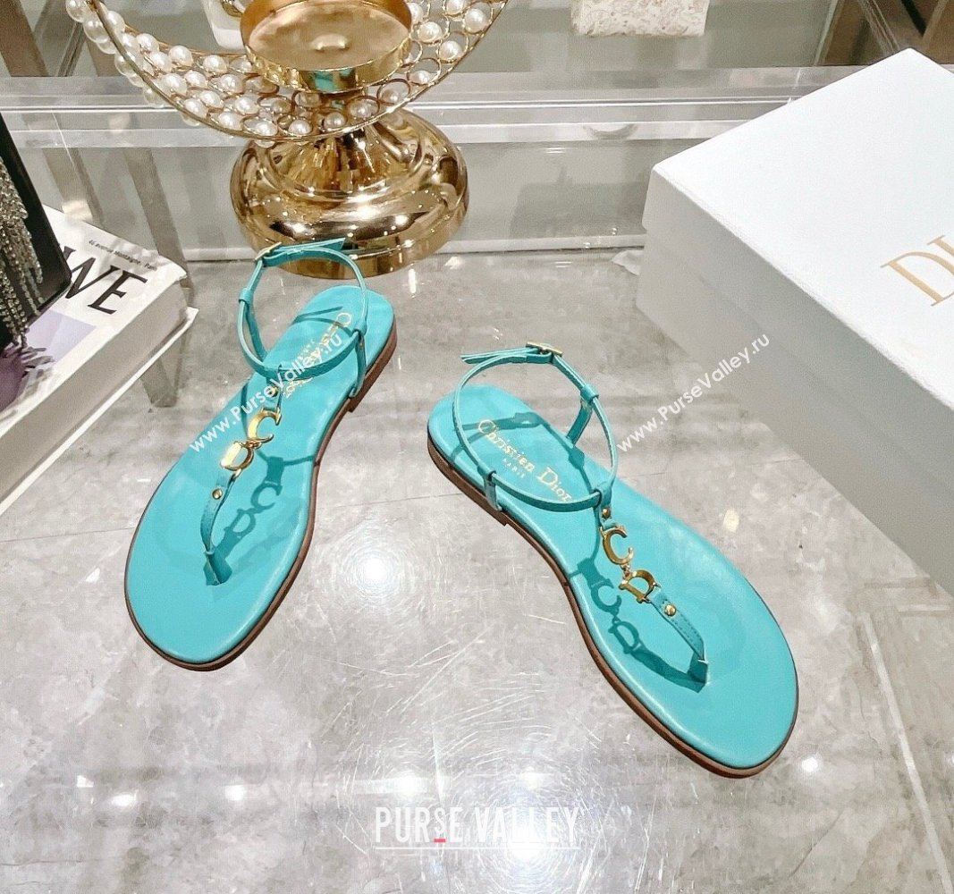 Dior Dioriviera Cest Flat Thong Sandals in Blue Calfskin 2024 (MD-240702057)