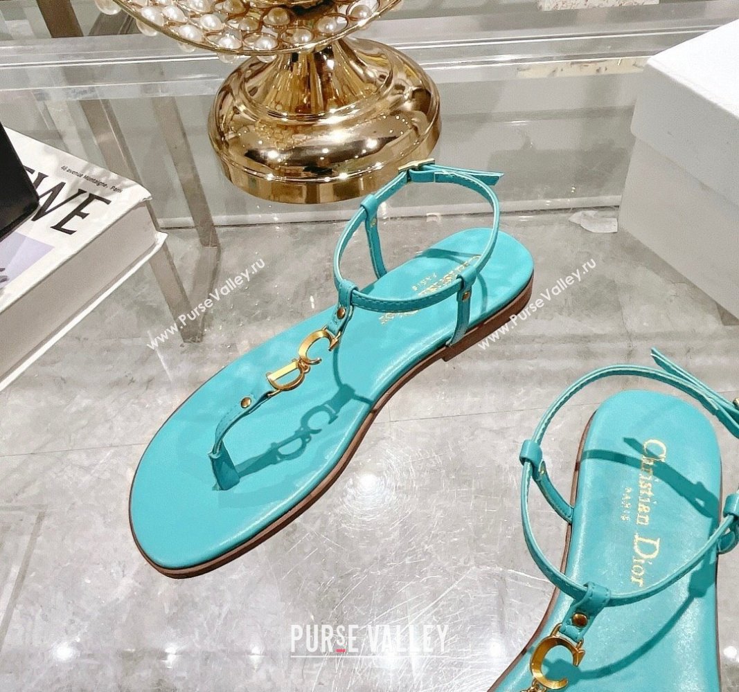 Dior Dioriviera Cest Flat Thong Sandals in Blue Calfskin 2024 (MD-240702057)