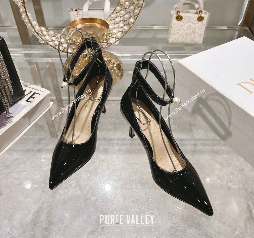 Dior Tribales Pumps 8.5cm with Pearl Ankle Strap in Patent Calfskin Black 2024 (MD-240702060)