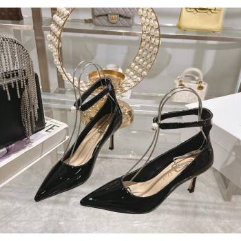 Dior Tribales Pumps 8.5cm with Pearl Ankle Strap in Patent Calfskin Black 2024 (MD-240702060)