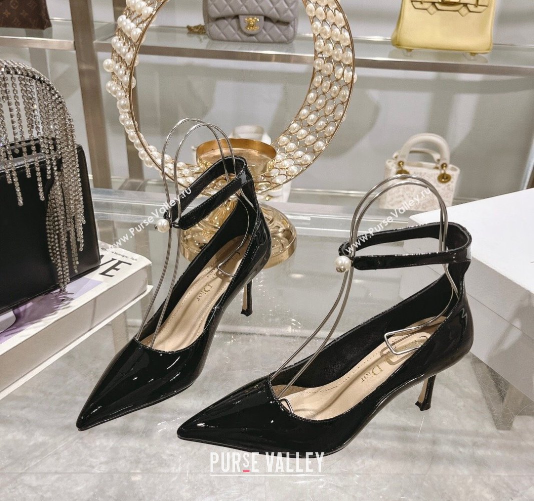 Dior Tribales Pumps 8.5cm with Pearl Ankle Strap in Patent Calfskin Black 2024 (MD-240702060)