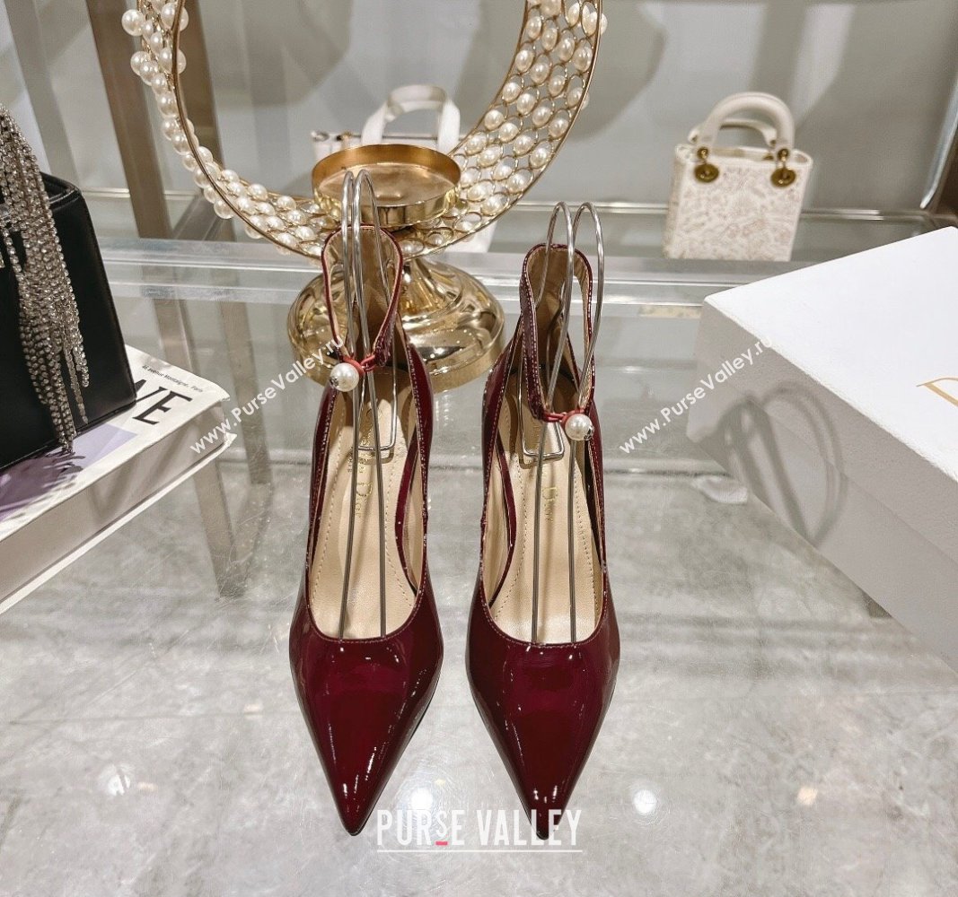 Dior Tribales Pumps 8.5cm with Pearl Ankle Strap in Patent Calfskin Red 2024 (MD-240702061)