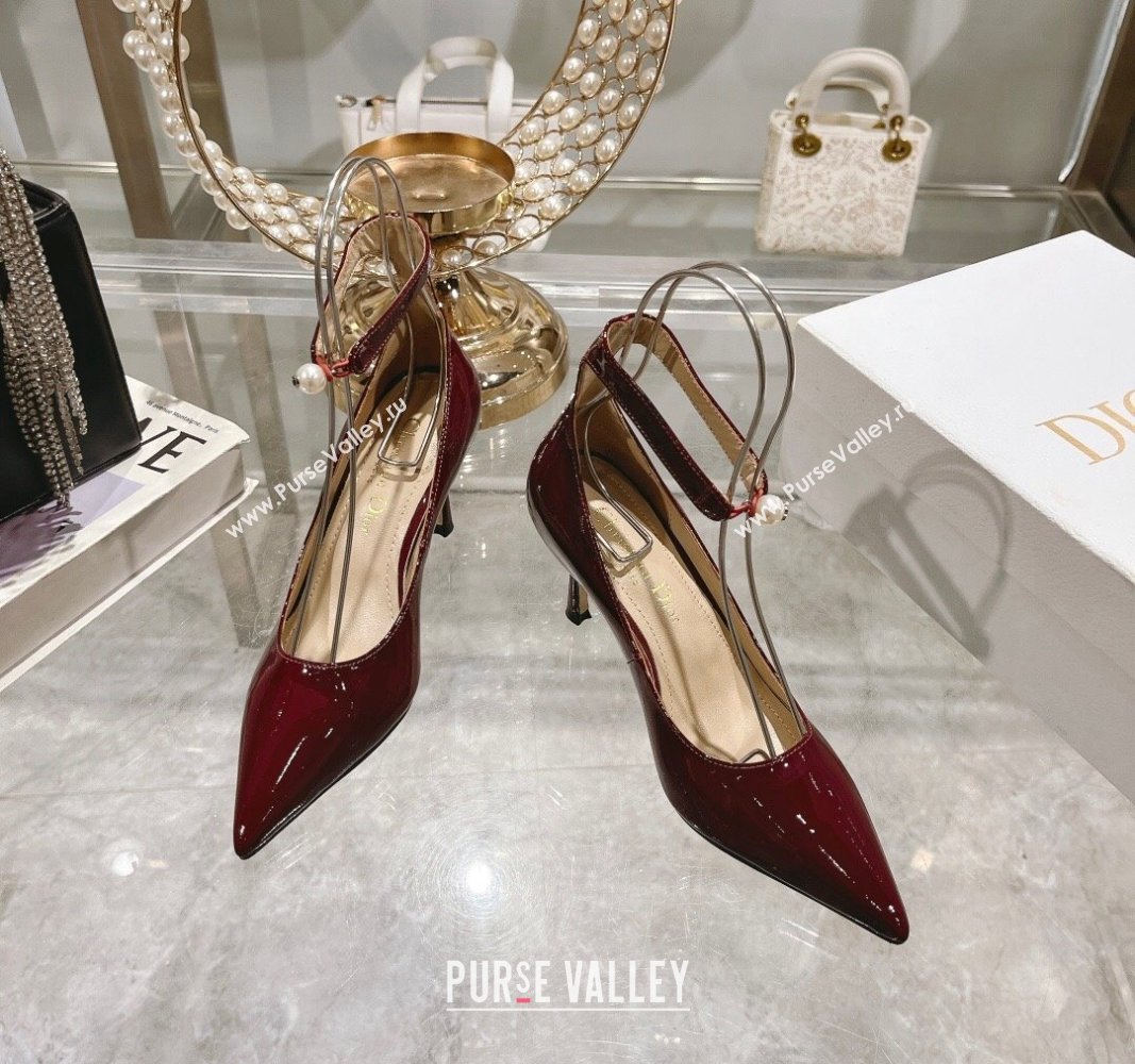 Dior Tribales Pumps 8.5cm with Pearl Ankle Strap in Patent Calfskin Red 2024 (MD-240702061)