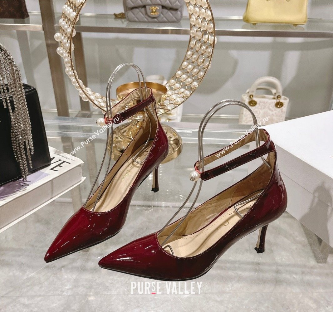 Dior Tribales Pumps 8.5cm with Pearl Ankle Strap in Patent Calfskin Red 2024 (MD-240702061)