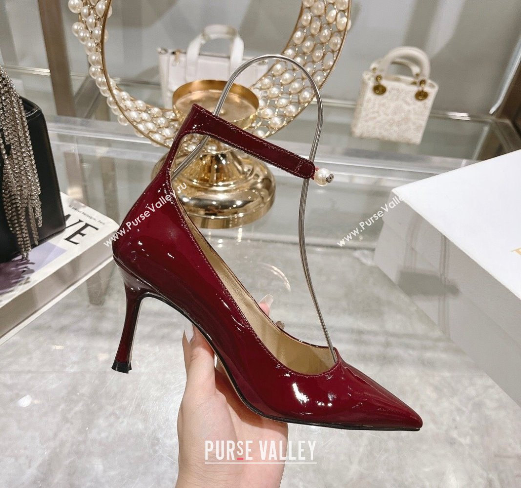 Dior Tribales Pumps 8.5cm with Pearl Ankle Strap in Patent Calfskin Red 2024 (MD-240702061)