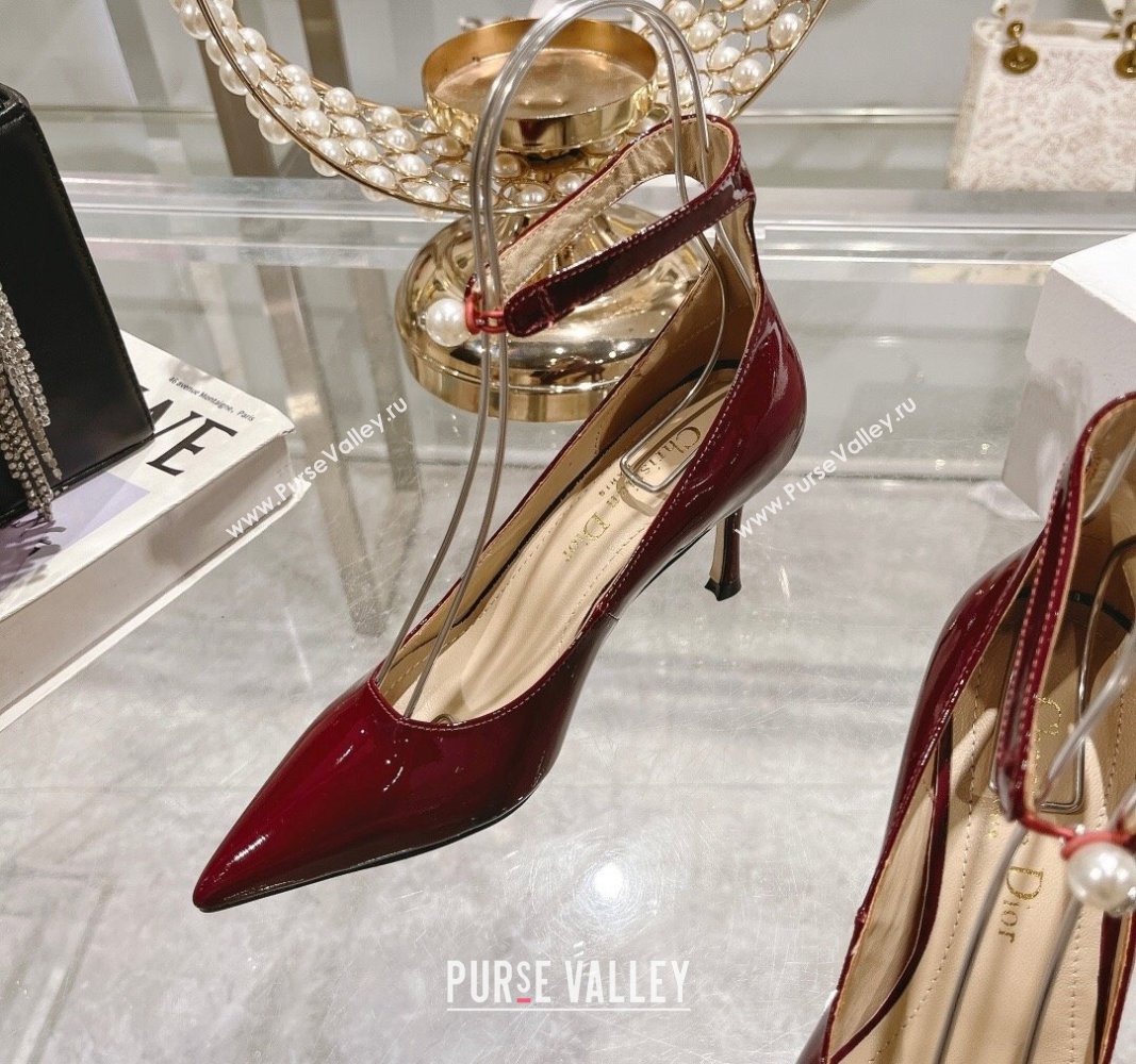 Dior Tribales Pumps 8.5cm with Pearl Ankle Strap in Patent Calfskin Red 2024 (MD-240702061)