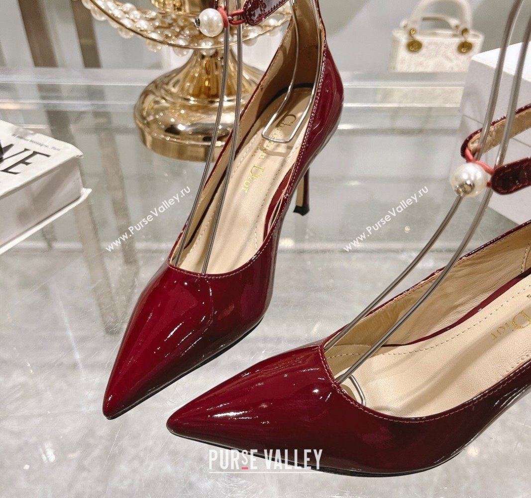 Dior Tribales Pumps 8.5cm with Pearl Ankle Strap in Patent Calfskin Red 2024 (MD-240702061)