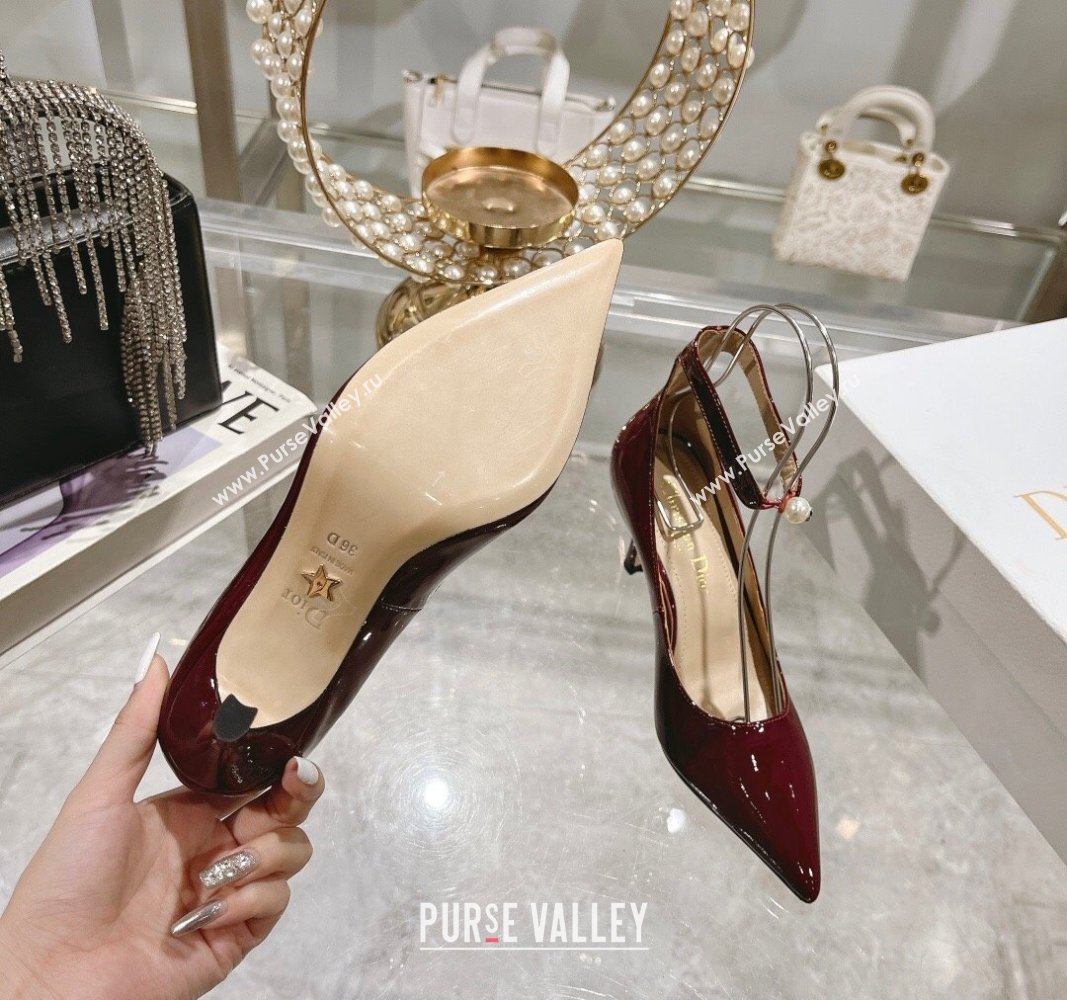 Dior Tribales Pumps 8.5cm with Pearl Ankle Strap in Patent Calfskin Red 2024 (MD-240702061)