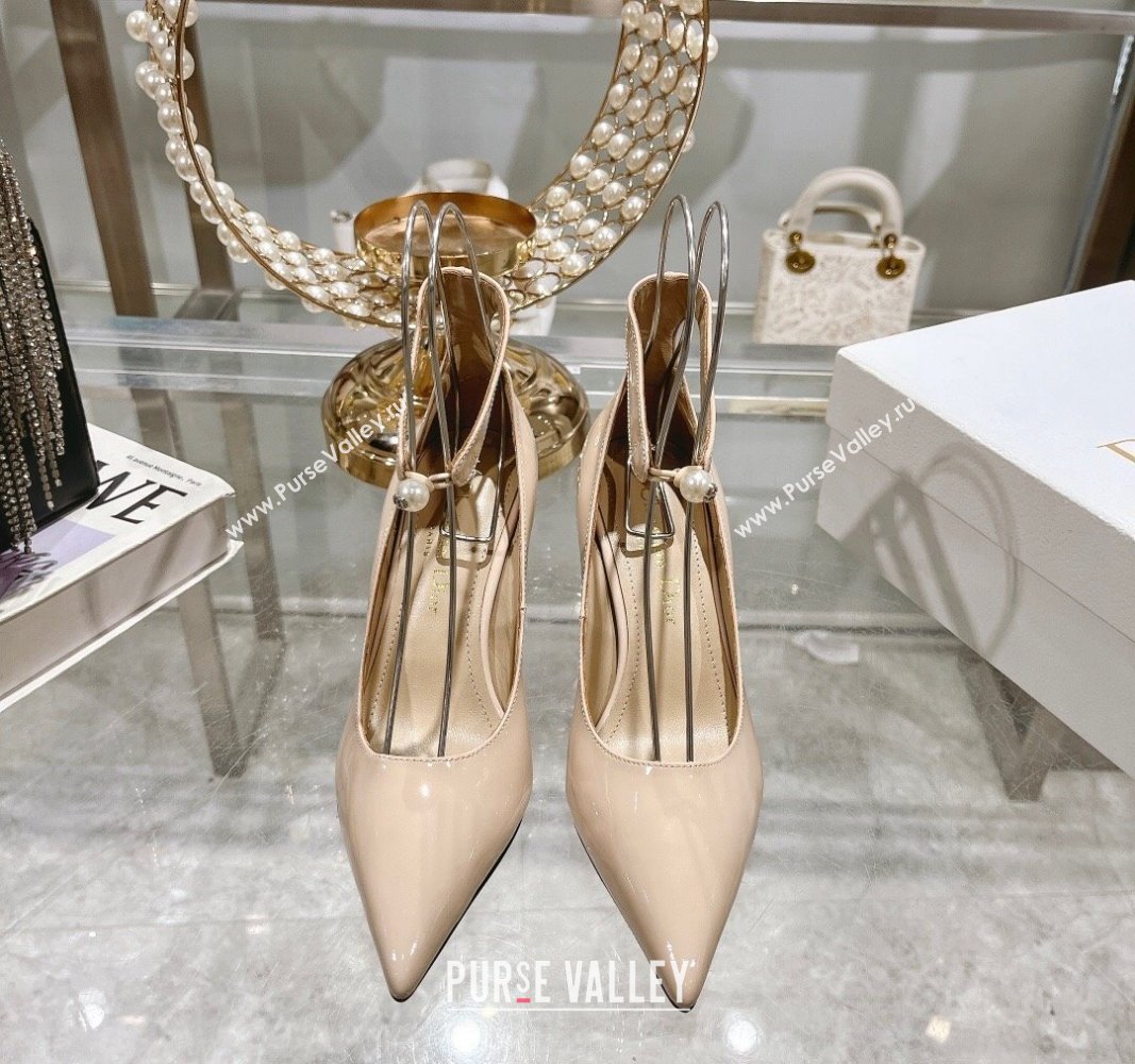 Dior Tribales Pumps 8.5cm with Pearl Ankle Strap in Patent Calfskin Nude 2024 (MD-240702062)