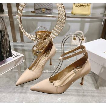 Dior Tribales Pumps 8.5cm with Pearl Ankle Strap in Patent Calfskin Nude 2024 (MD-240702062)