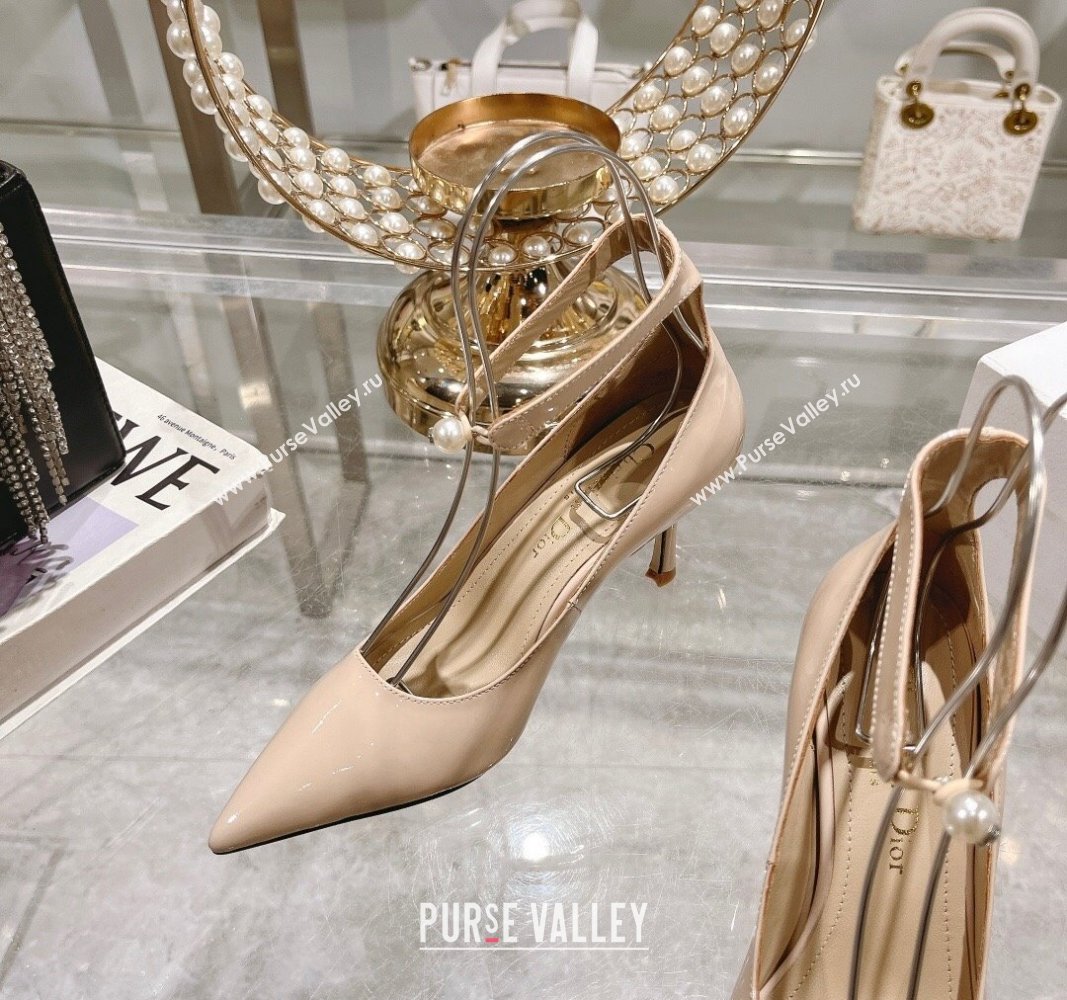 Dior Tribales Pumps 8.5cm with Pearl Ankle Strap in Patent Calfskin Nude 2024 (MD-240702062)