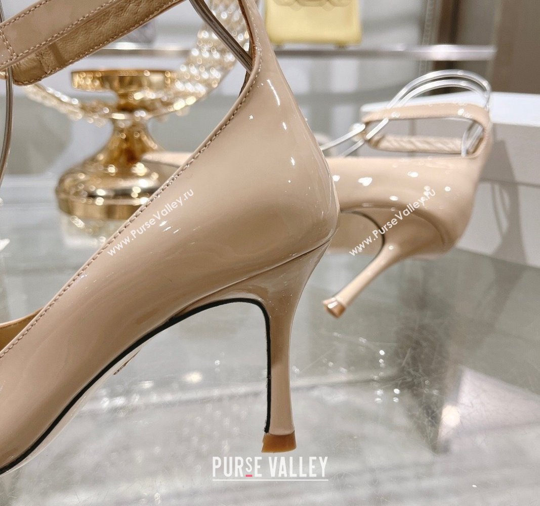 Dior Tribales Pumps 8.5cm with Pearl Ankle Strap in Patent Calfskin Nude 2024 (MD-240702062)