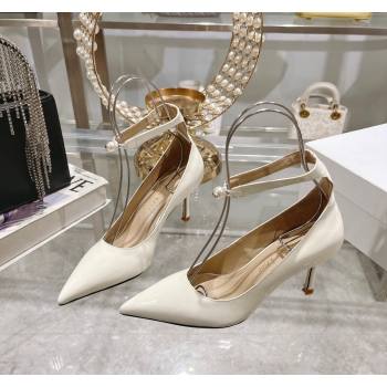 Dior Tribales Pumps 8.5cm with Pearl Ankle Strap in Patent Calfskin White 2024 (MD-240702063)