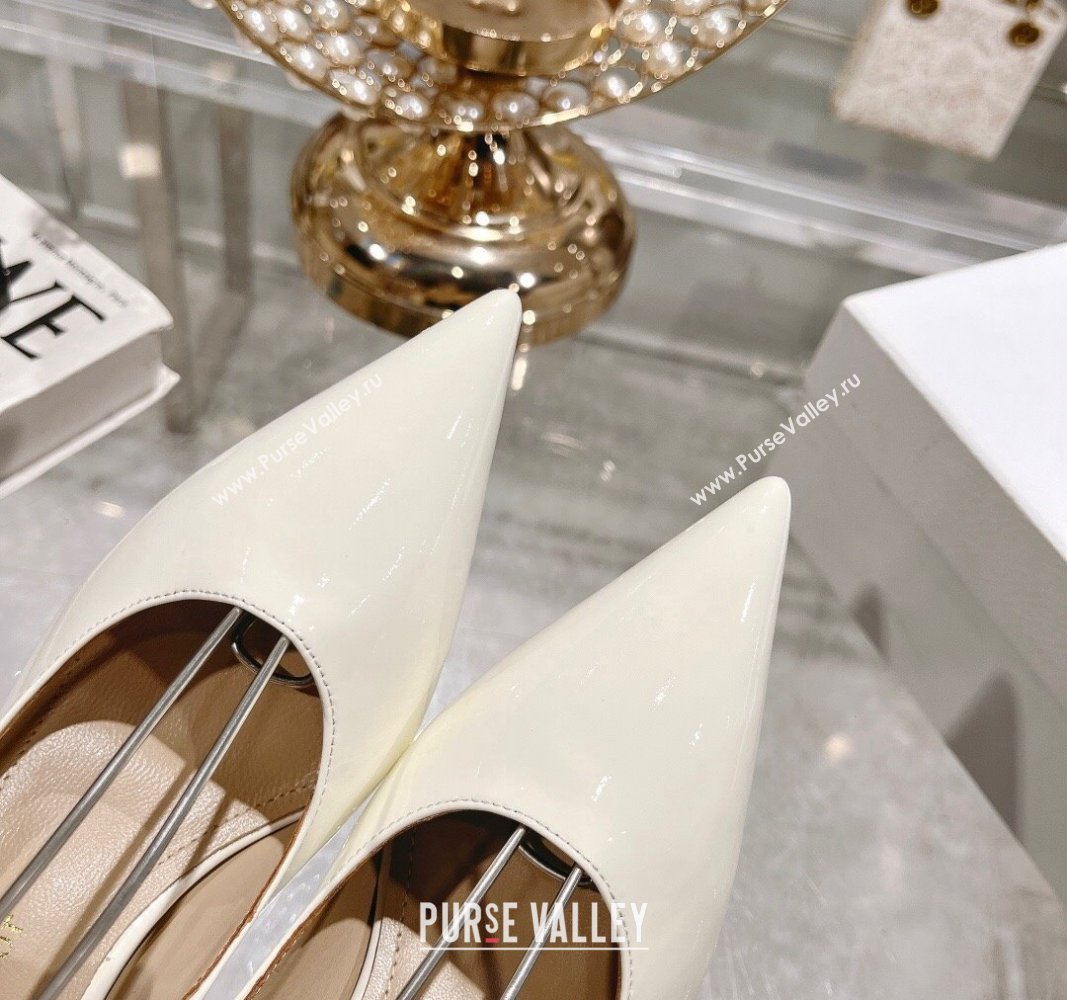 Dior Tribales Pumps 8.5cm with Pearl Ankle Strap in Patent Calfskin White 2024 (MD-240702063)