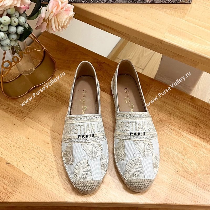 Dior Granville Espadrilles Flat in White Cotton Embroidered with Butterfly Motif 2024 (HB-240702064)