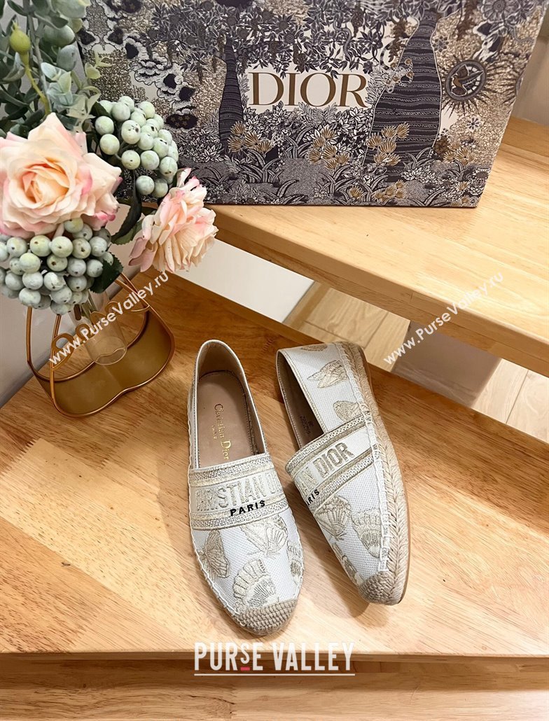 Dior Granville Espadrilles Flat in White Cotton Embroidered with Butterfly Motif 2024 (HB-240702064)