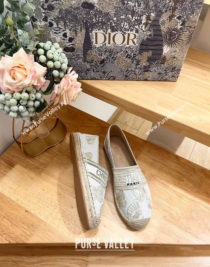 Dior Granville Espadrilles Flat in White Cotton Embroidered with Butterfly Motif 2024 (HB-240702064)