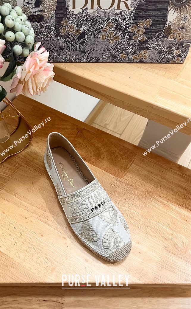 Dior Granville Espadrilles Flat in White Cotton Embroidered with Butterfly Motif 2024 (HB-240702064)