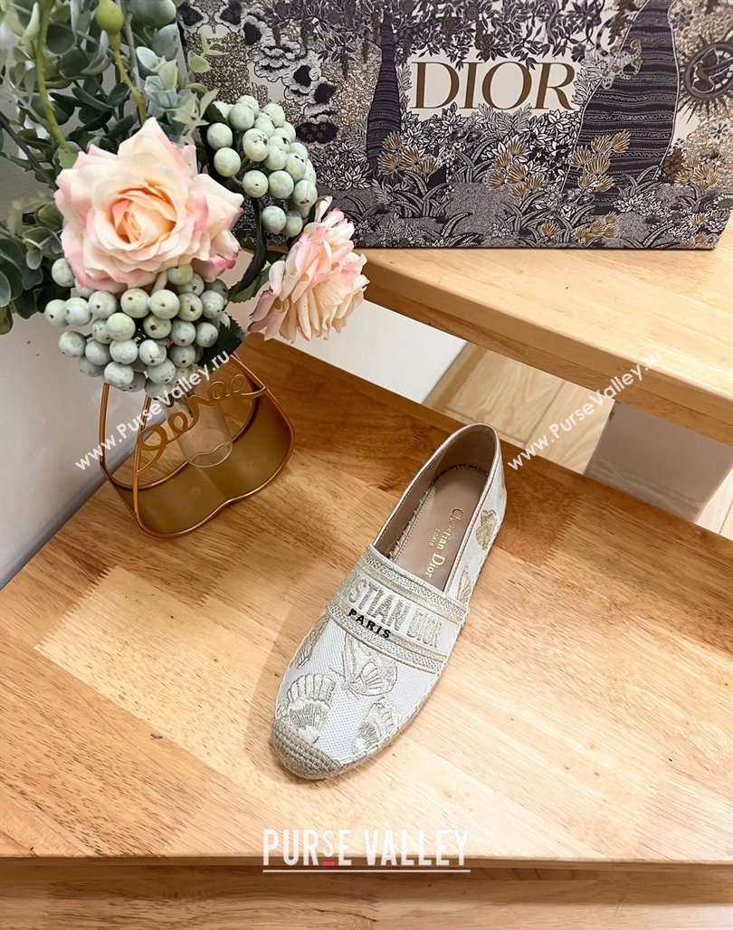 Dior Granville Espadrilles Flat in White Cotton Embroidered with Butterfly Motif 2024 (HB-240702064)