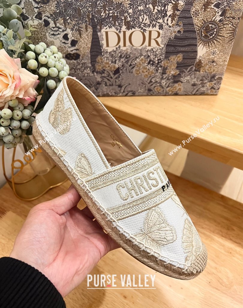 Dior Granville Espadrilles Flat in White Cotton Embroidered with Butterfly Motif 2024 (HB-240702064)