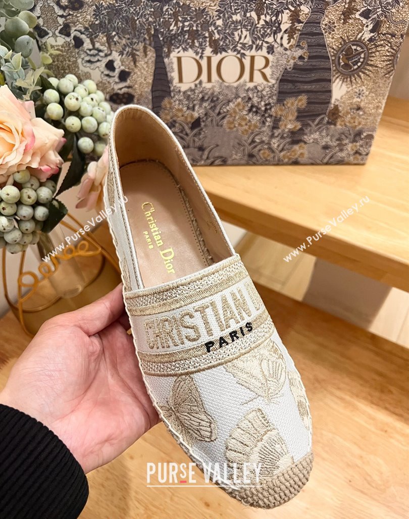 Dior Granville Espadrilles Flat in White Cotton Embroidered with Butterfly Motif 2024 (HB-240702064)