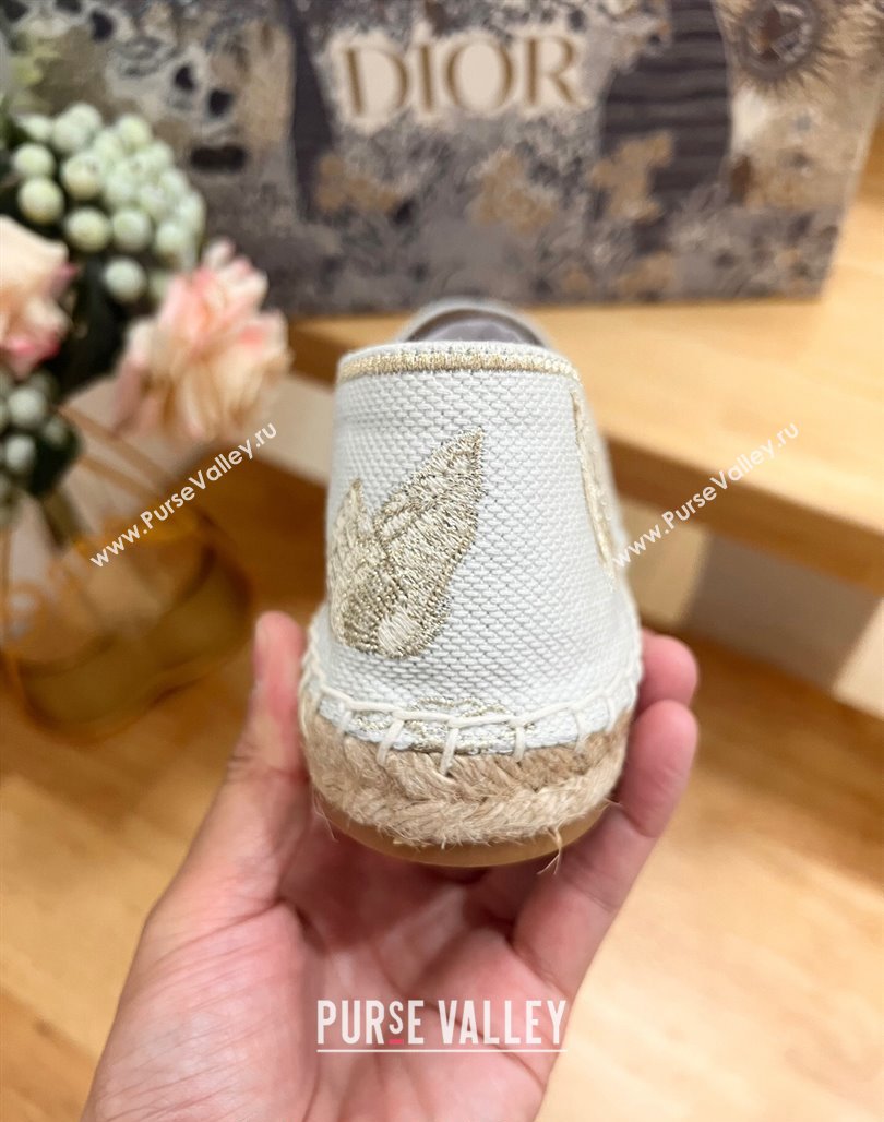 Dior Granville Espadrilles Flat in White Cotton Embroidered with Butterfly Motif 2024 (HB-240702064)