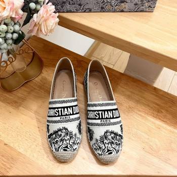 Dior Granville Espadrilles Flat in Cotton Embroidered with White and Black Toile de Jouy Sauvage Motif 2024 (HB-240702065)