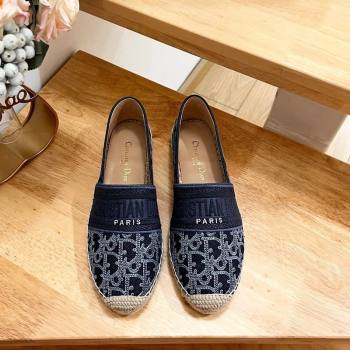 Dior Granville Espadrilles Flat in Blue Cotton Denim Embroidered with Oblique Motif 2024 (HB-240702066)