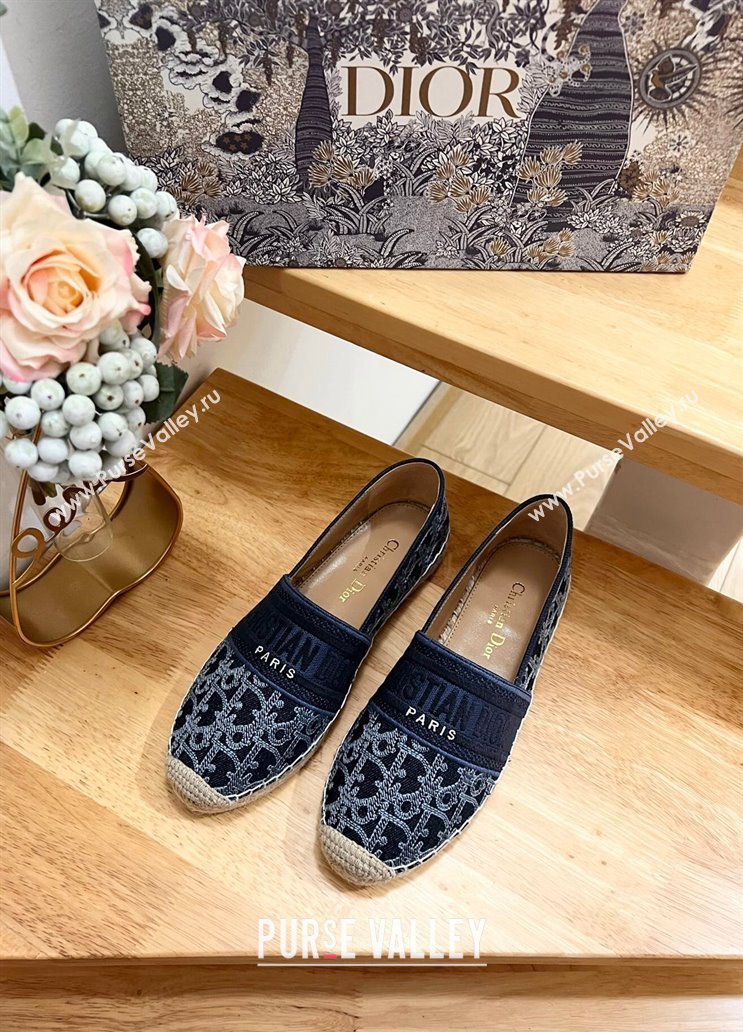 Dior Granville Espadrilles Flat in Blue Cotton Denim Embroidered with Oblique Motif 2024 (HB-240702066)