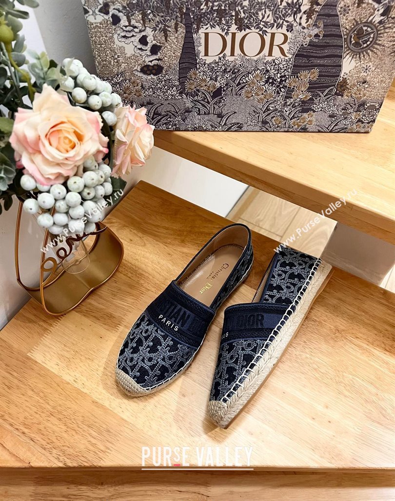 Dior Granville Espadrilles Flat in Blue Cotton Denim Embroidered with Oblique Motif 2024 (HB-240702066)